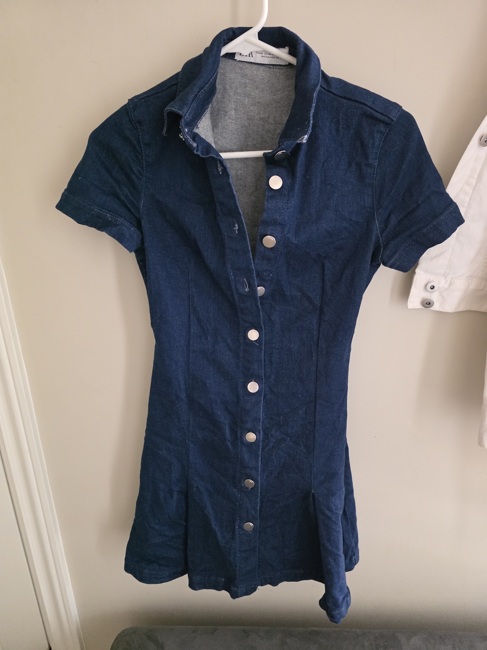 Zara Dark Blue Denim Button-Front Mini Dress
